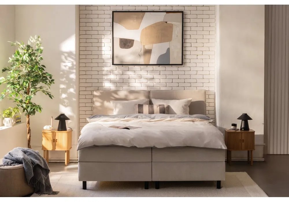 Bézs ágyneműtartós boxspring ágy 160x200 cm Elva Bold – Bonami Selection