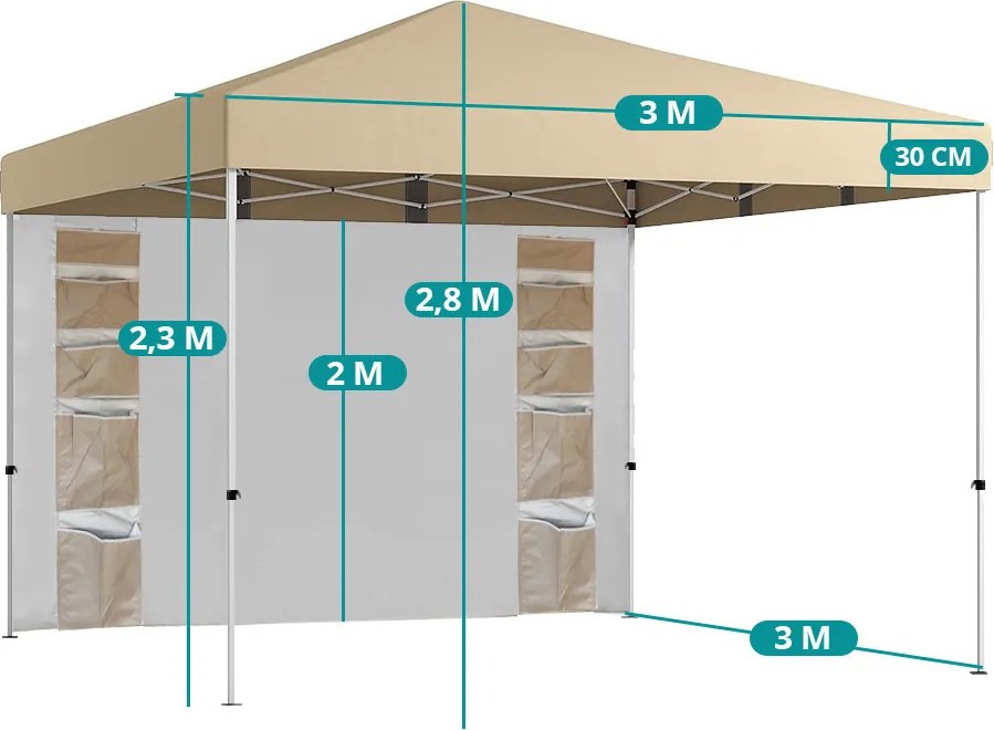 Pavilon hátfallal, zsebekkel 3x3x2,8 m, bézs