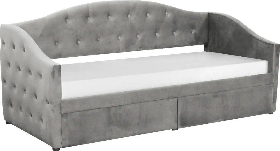Ágy tárhellyel, 90x200, szürke Velvet szövet, ZASKA