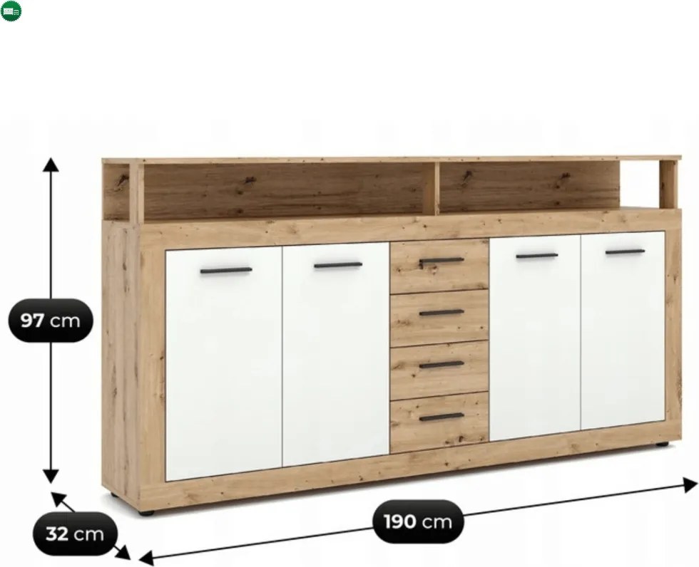 BLAGO komód 190 cm – artisan tölgy/fehér