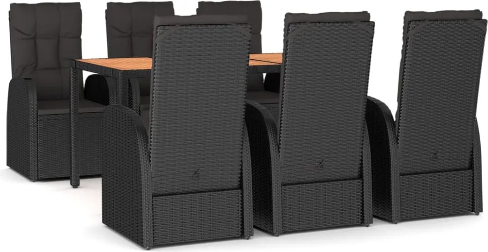 vidaXL 7 részes fekete polyrattan kerti étkezőgarnitúra párnával
