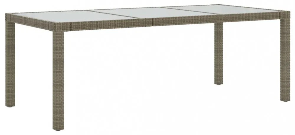 szürke polyrattan és edzett üveg kerti asztal 190 x 90 x 75 cm