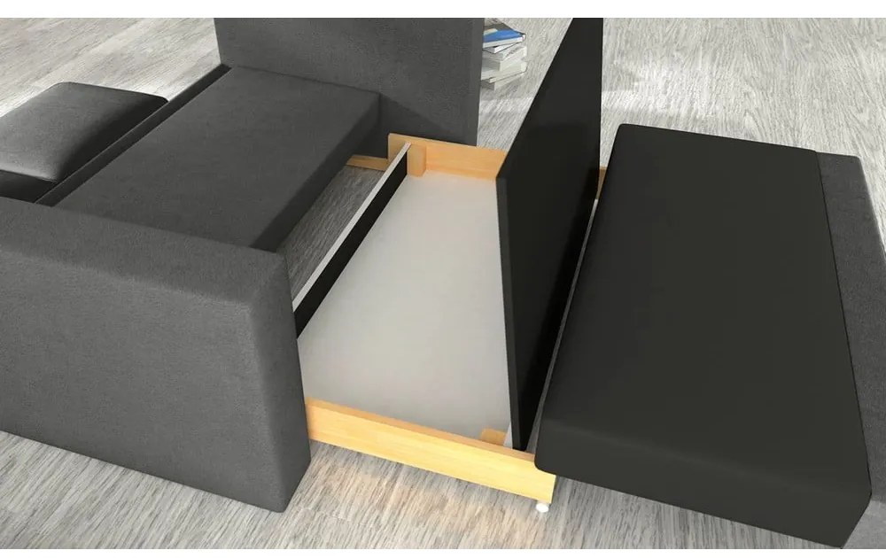 Sötétszürke bársony kinyitható-tárolóhelyes kanapé 151 cm Wave – ELTAP