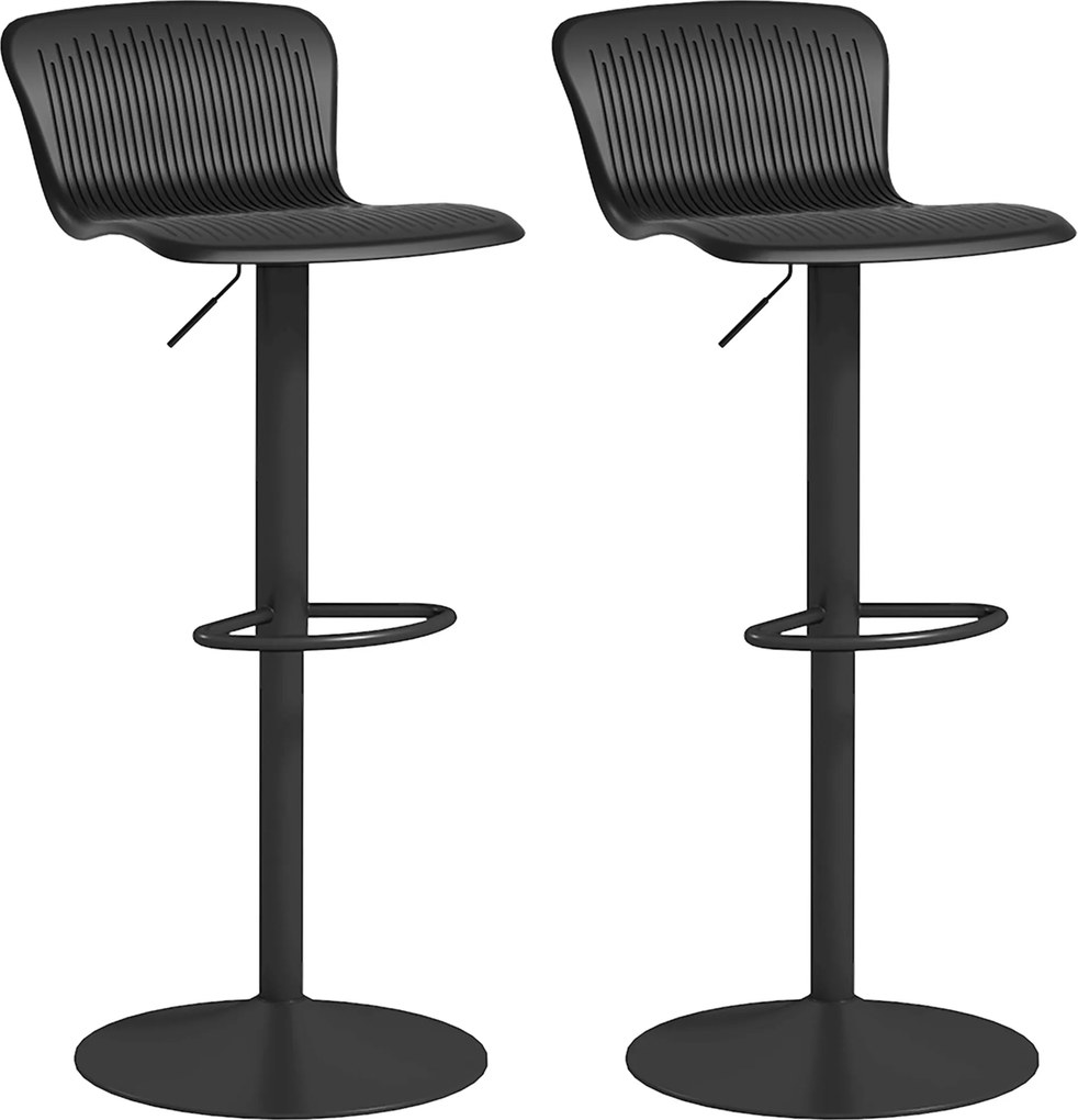 HOMCOM 2 db Magas Konyhai Szekér, Forgatható Bárszék Háttámlával és Állítható Magassággal, 120 kg Teherbírás, Fekete | Aosom