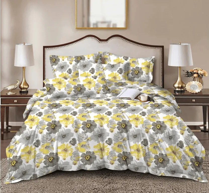 Mikroszálas ágyneműhuzat FEONELLE sárga-szürke Ágyneműhuzat mérete: 2 db 70 x 90 cm | 200 x 220 cm