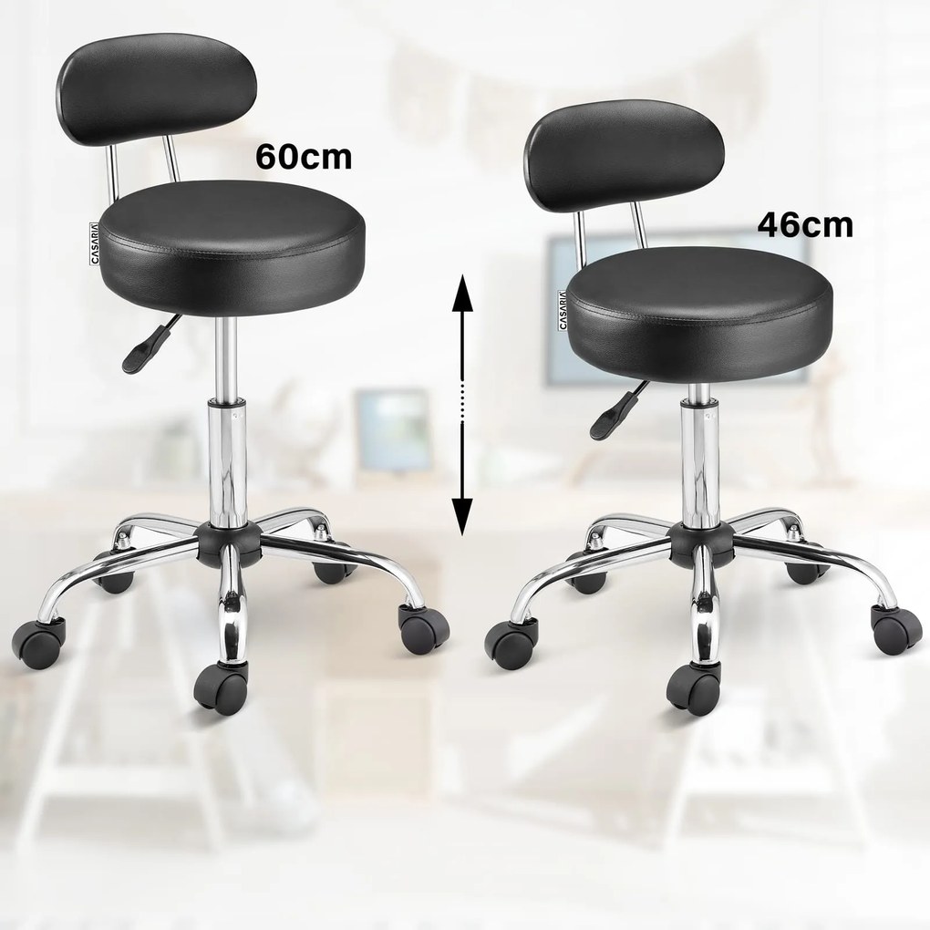 ROLAND háttámlás görgős puff, Ø35cm, fekete Casaria