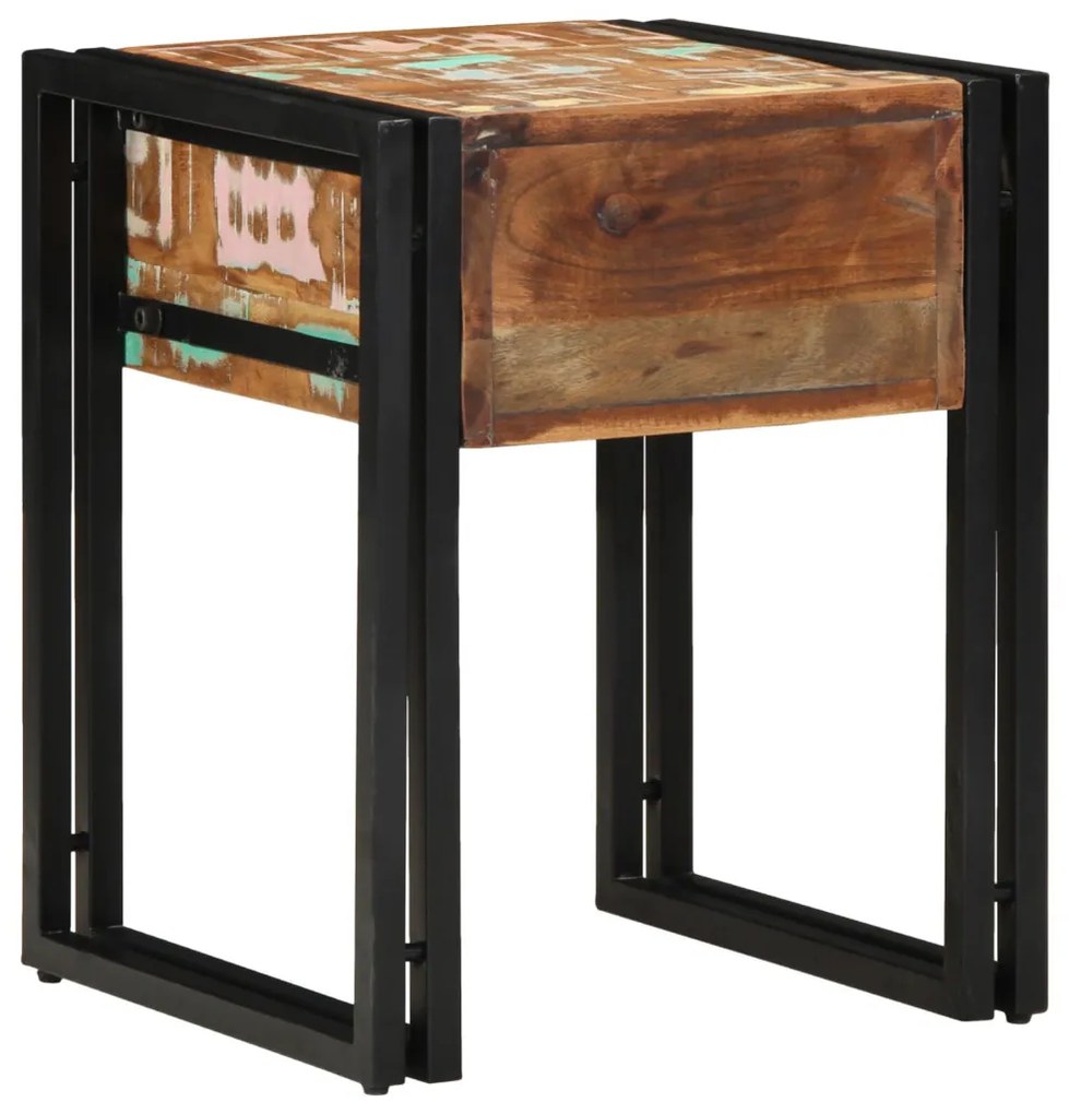 Végasztal Fiókkal Fekete 40x40x50 cm Tömör Újrahasznosított Fa