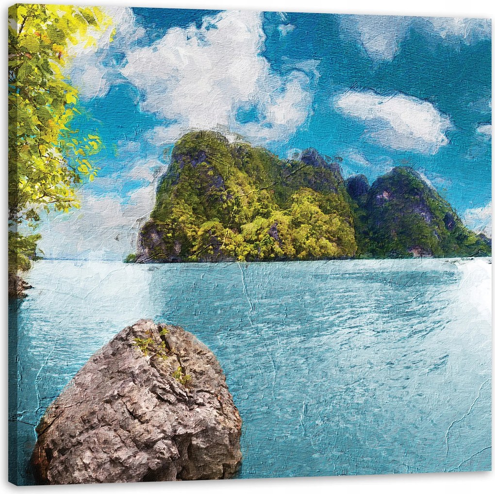 Vászonkép Olajművészet Szikla Víz Hegyek 90X90 cm Ideális ajándék