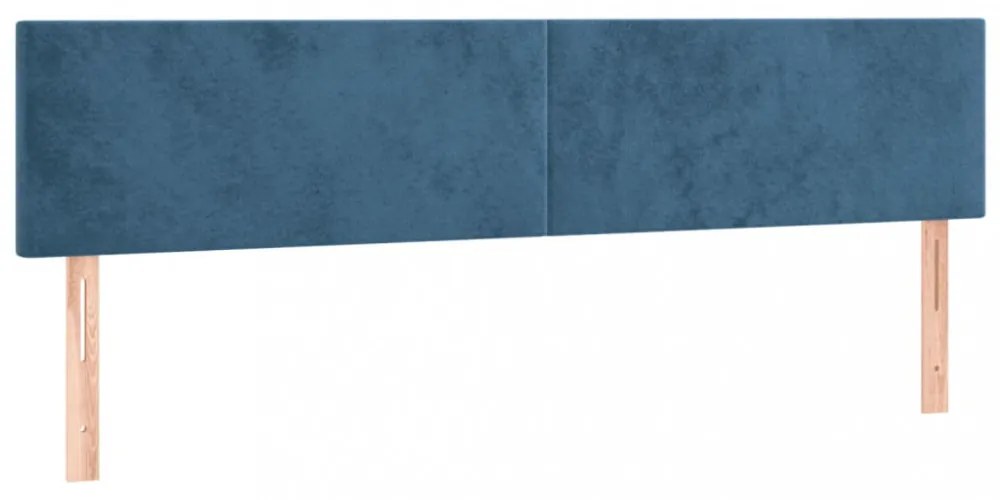 sötétkék bársony rugós és LED-es ágy matraccal 180x200 cm