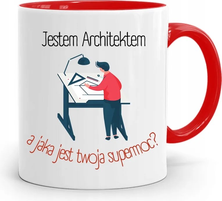 Piros Építész Bögre Építész Vagyok, fényképes nyomtatással