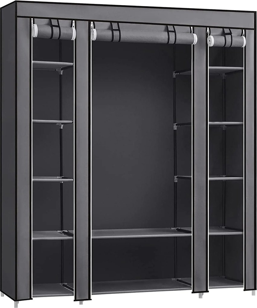 Szövet ruhásszekrény, ruhatároló gardróbszekrény, szürke
