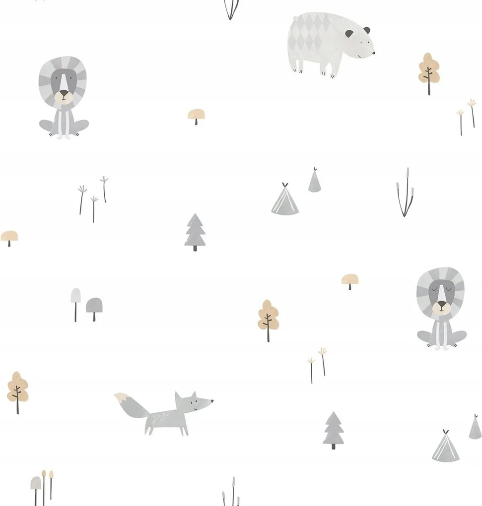 Fehér Tapéta Gyerekeknek Állatok Fák Tipi