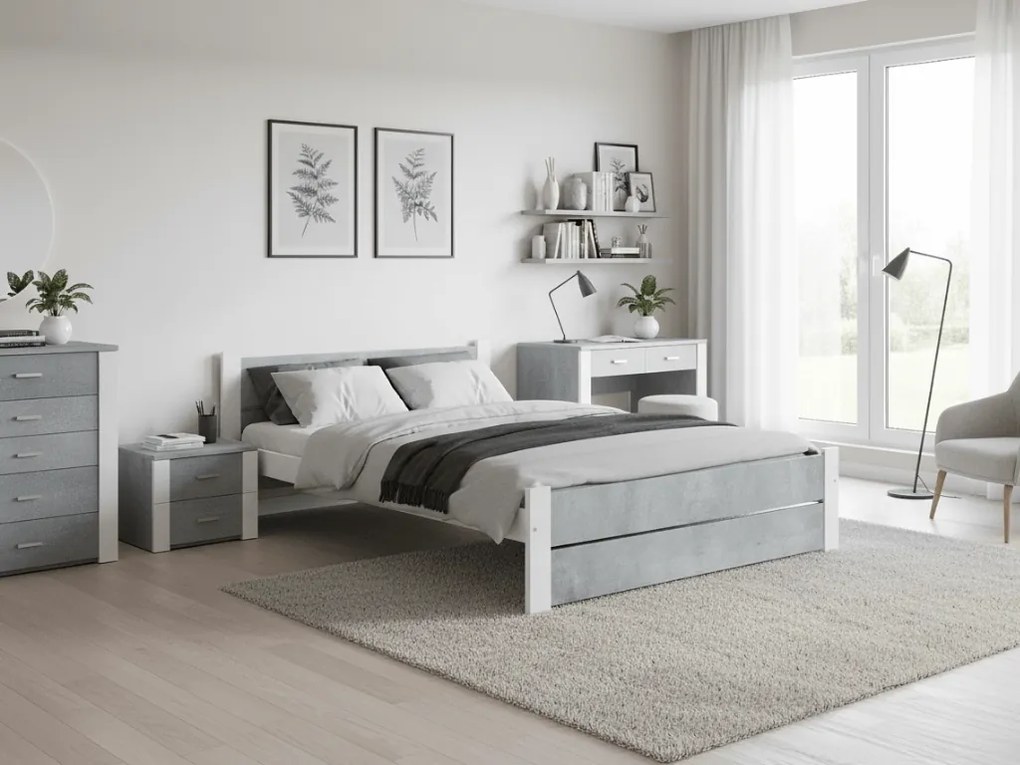 Ágy IKAROS DOUBLE 140 x 200 cm, beton/fehér Matrac: Deluxe 10 cm matraccal, Ágyrács: Ágyrács nélkül