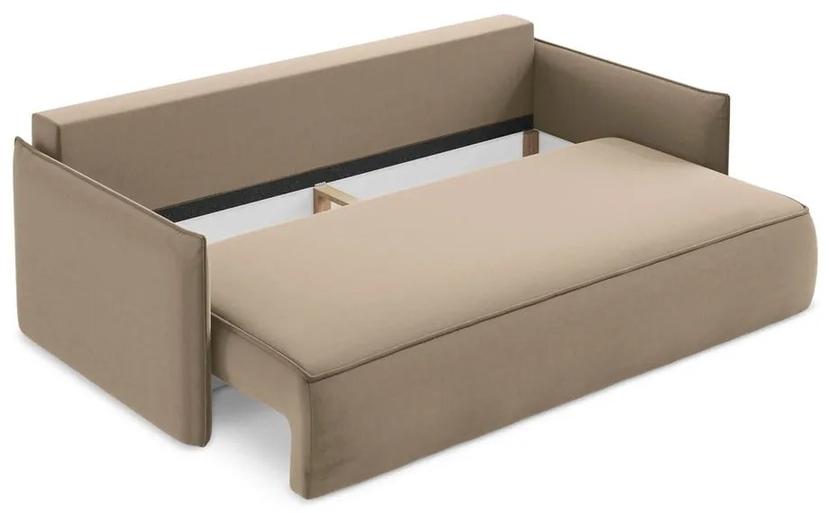 Világosbarna bársony kinyitható-tárolóhelyes kanapé 225 cm Hula – Makamii