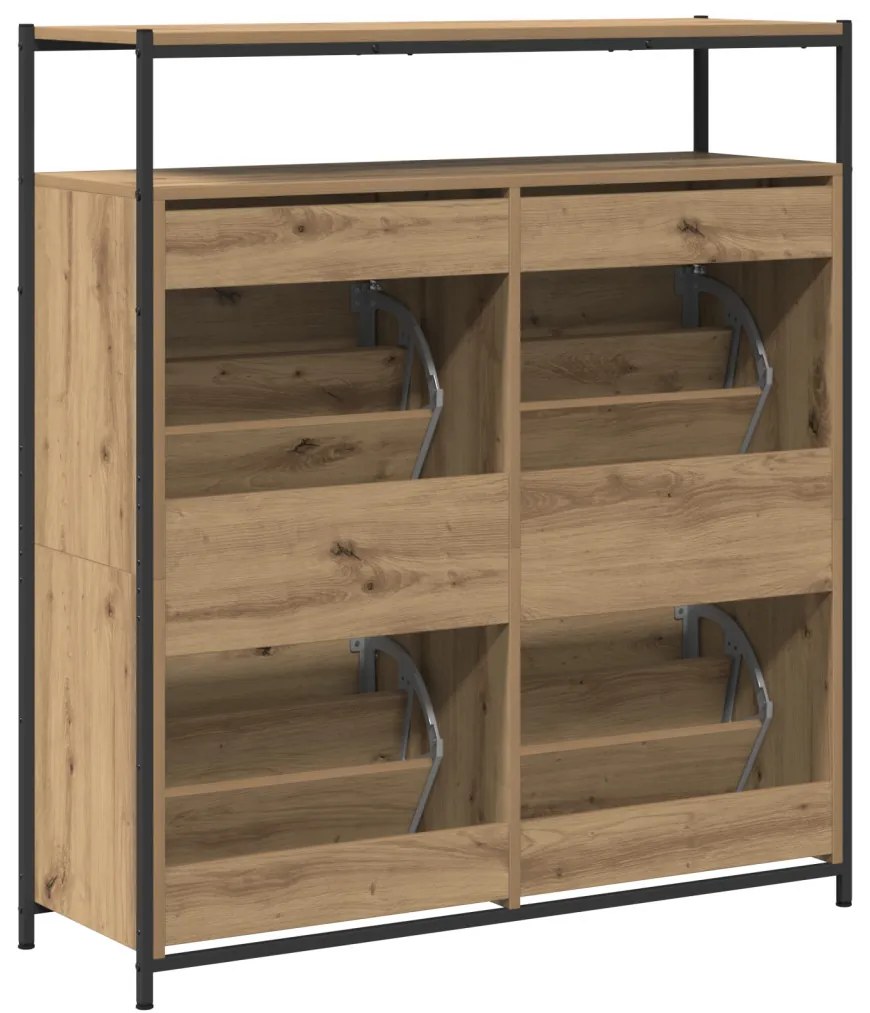 Cipőtartó 4 Tolórekesz Mesterséges tölgy 100x34x112 cm