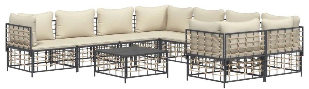 9 részes antracitszürke polyrattan kerti ülőgarnitúra párnákkal