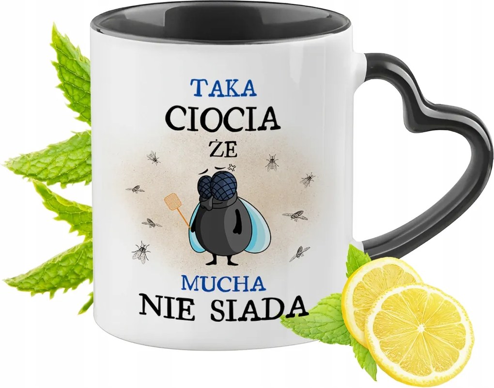 Nagynéninek Fekete Bögre Szív Alakú Füllel Ajándék Nyomtatott