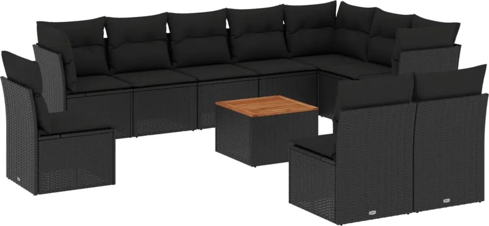 vidaXL 11 részes fekete polyrattan kerti ülőgarnitúra párnákkal