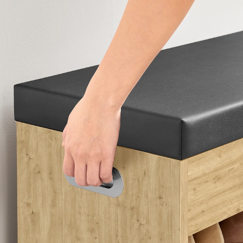 Cipőtartó pad fekete eko bőr ülőkével TAYLOR ARTISAN 80x30x44 cm