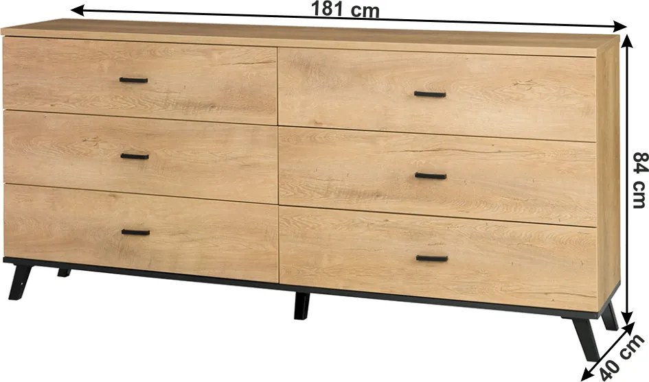 Komód, tölgyfa lefkas/fekete, SIRAN TYP 5