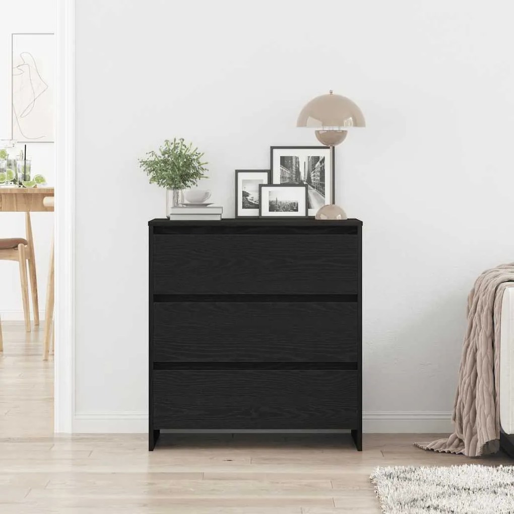 fekete tölgyszínű szerelt fa tálalószekrény 70x41x75 cm