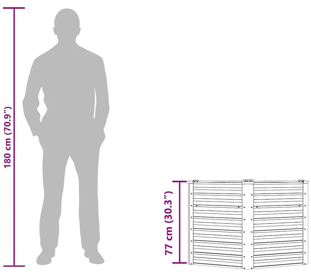 barna horganyzott acél kerti magaságyás 129 x 129 x 77 cm