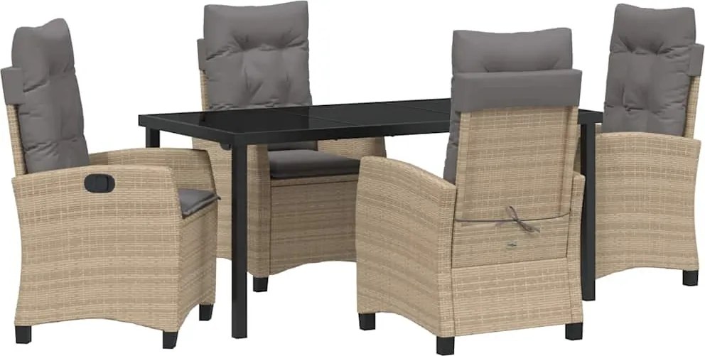 vidaXL Kert étkező szett párnával 5 pcs Bézs polirattan