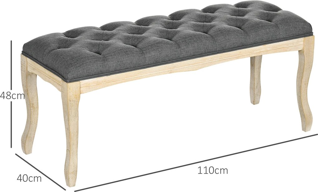 HOMCOM Gombos Puff Klasszikus Chic Stílus 110 cm Ágy Vége Ágyékolt Gumi Fa Láb Szürke | Aosom