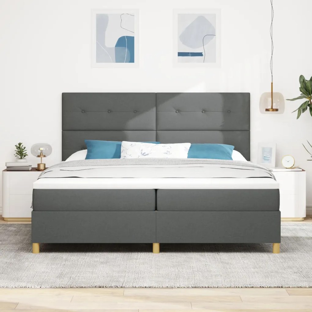 Box Spring Ágy Matraccal Sötétszürke 200x200 cm Szövet