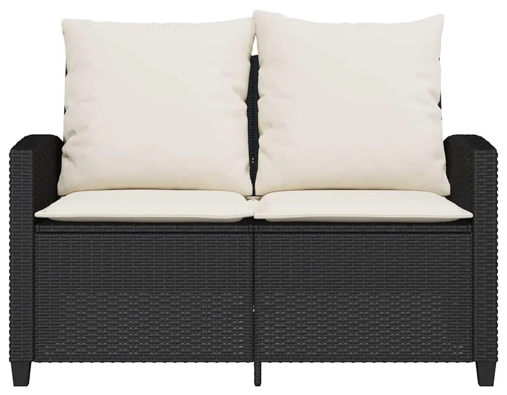 2 személyes fekete polyrattan kerti kanapé asztallal&amp;párnával