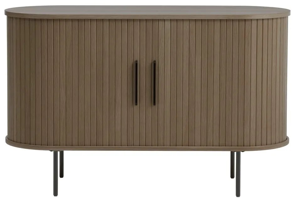 Barna komód tolóajtóval, tölgyfa dekorral 120x76x45 cm Nola – Unique Furniture