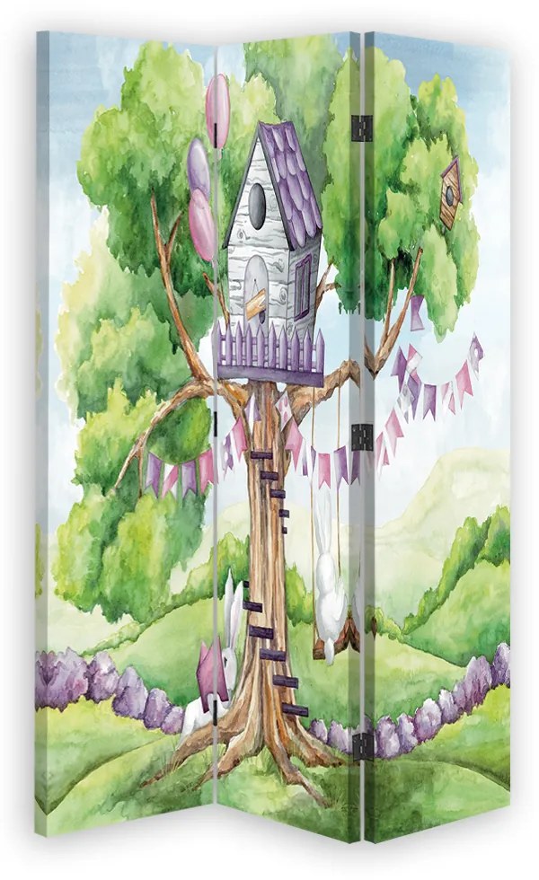 Gario Paraván Ház fehér nyulak egy fán Méret: 145 x 170 cm, Kivitelezés: Forgó paraván 360°