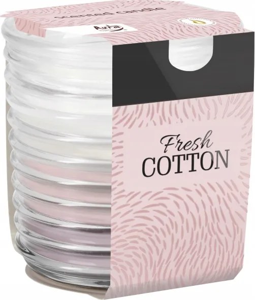 Illatgyertya befőttes üvegben Friss pamut 8x8,2cm 28 órás égéshez