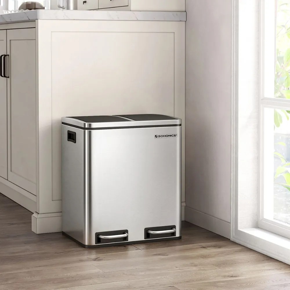 SORT hulladékgyűjtő tartály 30l (2×15l), ezüst/fekete SongmicsHome