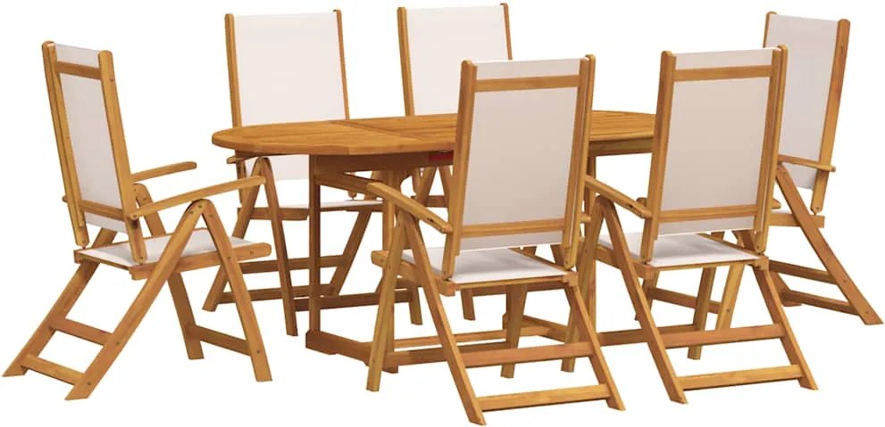 vidaXL 7 részes tömör akácfa és textilén kerti étkezőgarnitúra