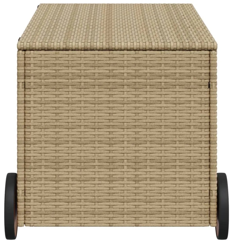 vegyes bézs polyrattan kerti tárolóláda kerekekkel 190 L