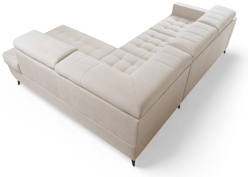 Nardo L kinyitható sarokkanapé, jobb oldali - bézs Pretty 03 plüss