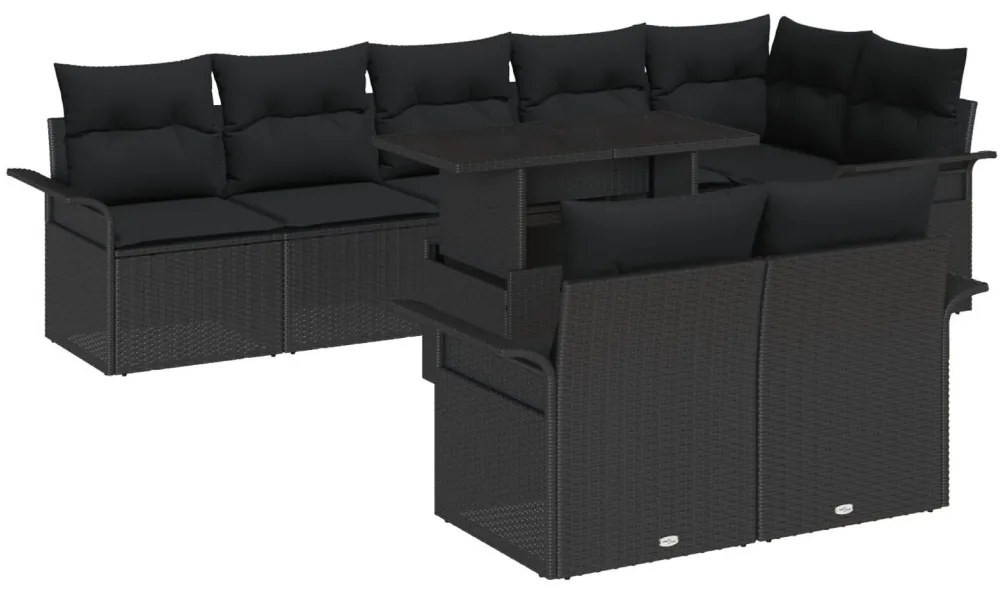 9 db-os Kerti Kanapé Készlet Párnákkal Fekete Poly Rattan