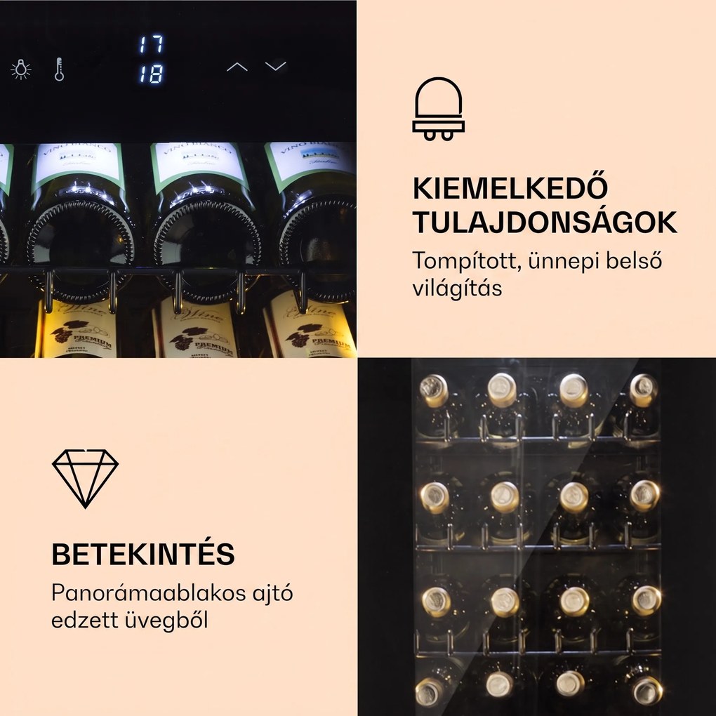 Klarstein Bellevine Deux 39 Flex, borhűtő, 116 l, 34 palack, 2 zóna