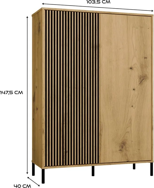 KAMARO 2DD/SLIM polcos szekrény, 103,5x147,5x40 cm, tölgy