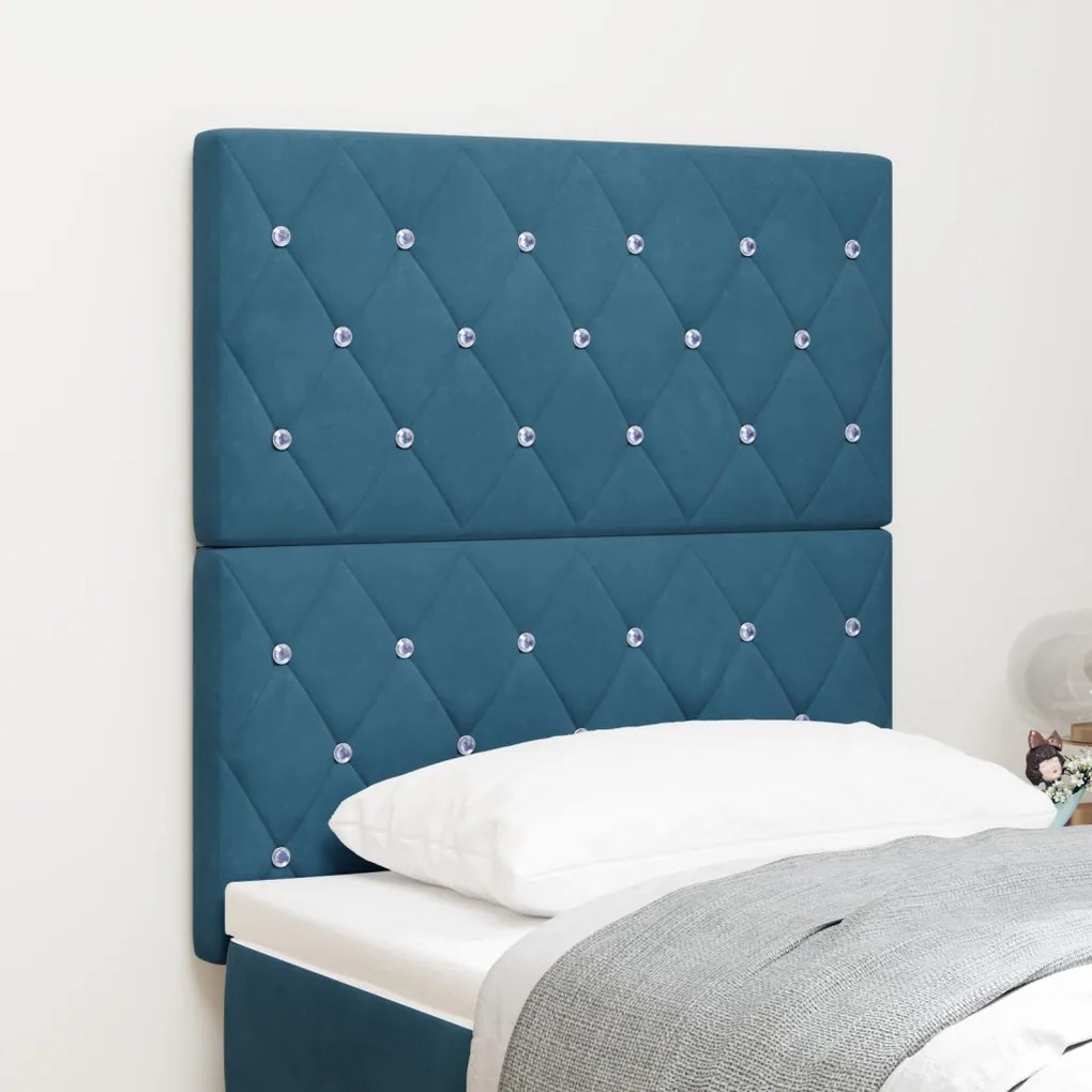 LED Fejléces Ágy Sötétkék 80 cm Bársony