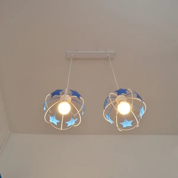 Gyerek csillár zsinóron STARS 2xE27/15W/230V kék/fehér