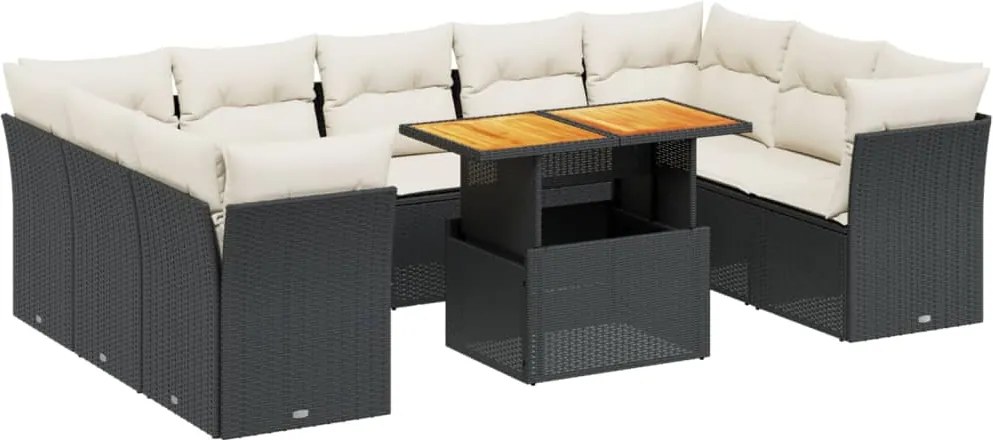 vidaXL 10 részes fekete polyrattan kerti ülőgarnitúra párnákkal