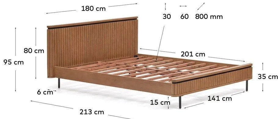 Natúr színű mangófa franciaágy ágyráccsal 160x200 cm Licia – Kave Home