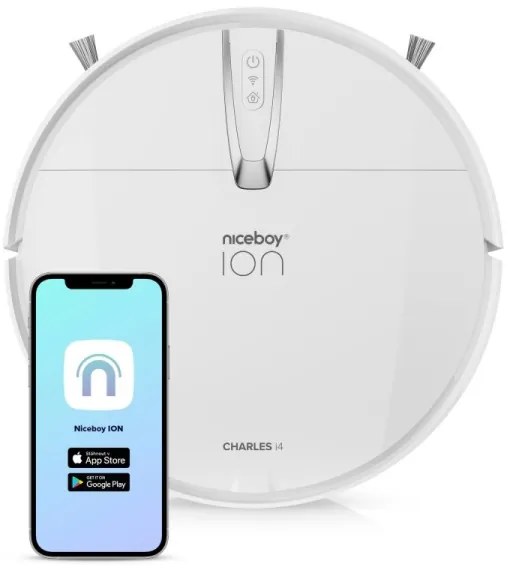 Niceboy ION Charles i4 - Intelligens robotporszívó 2in1 4400 mAh Wi-Fi fehér + távirányító
