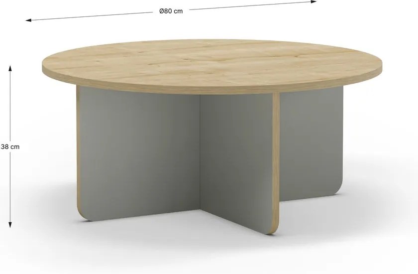 Világoszöld-natúr színű kerek dohányzóasztal tölgyfa dekoros asztallappal ø 80 cm Hillary – Marckeric