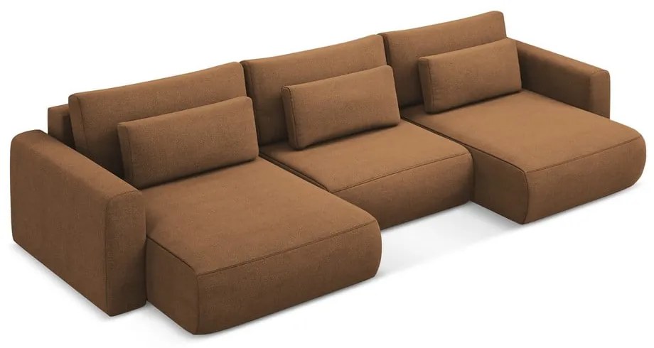 Terrakotta színű kinyitható-tárolóhelyes (U alakú) sarokkanapé Kapua – Makamii