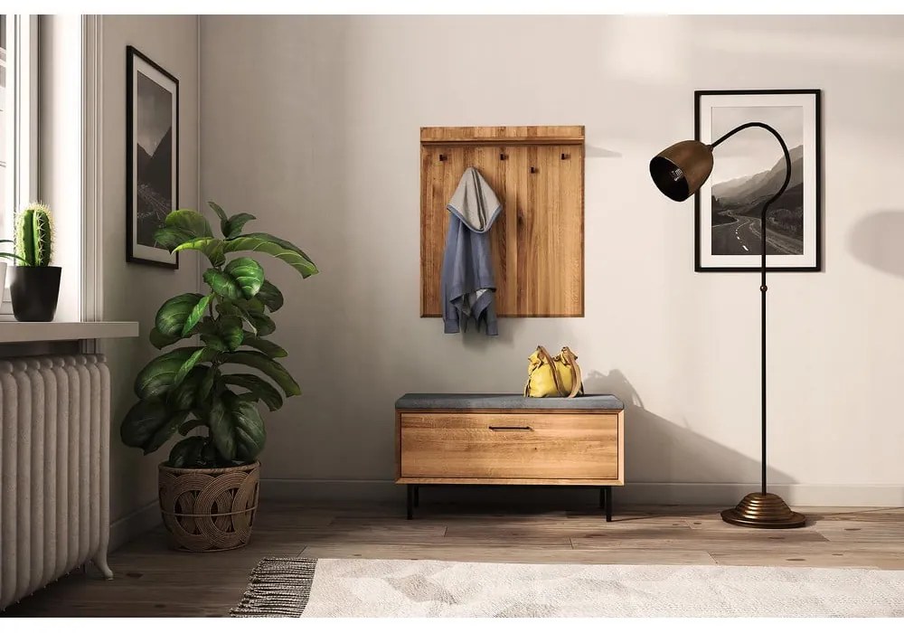 Natúr színű tölgyfa fali fogas polccal Abies – The Beds