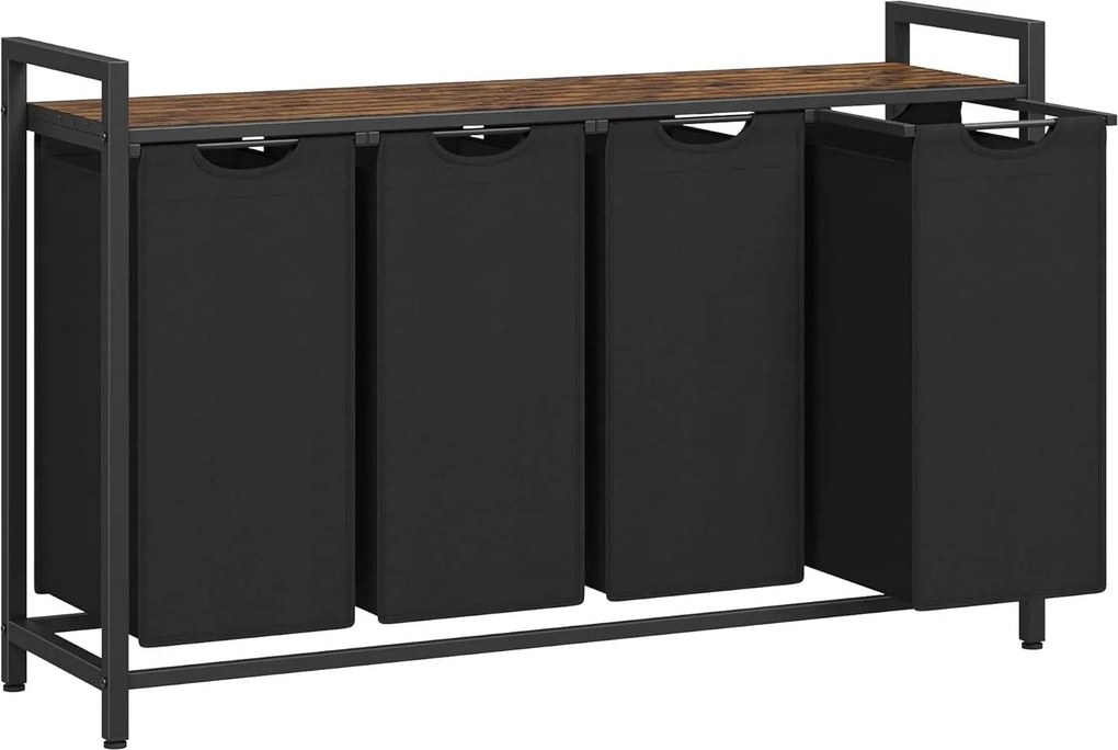 Szennyestartó, 4 rekeszes ruhaszeparáló kosár 116×33×72 cm, fekete és rusztikus barna