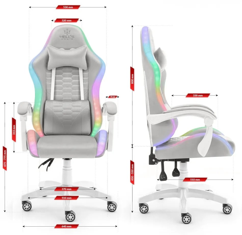 Szövet gamer szék HC-1000 LED RGB - szürke-fehér